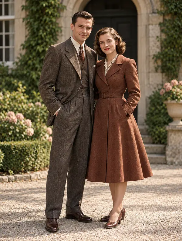 Restored vintage photograph of two people standing together.